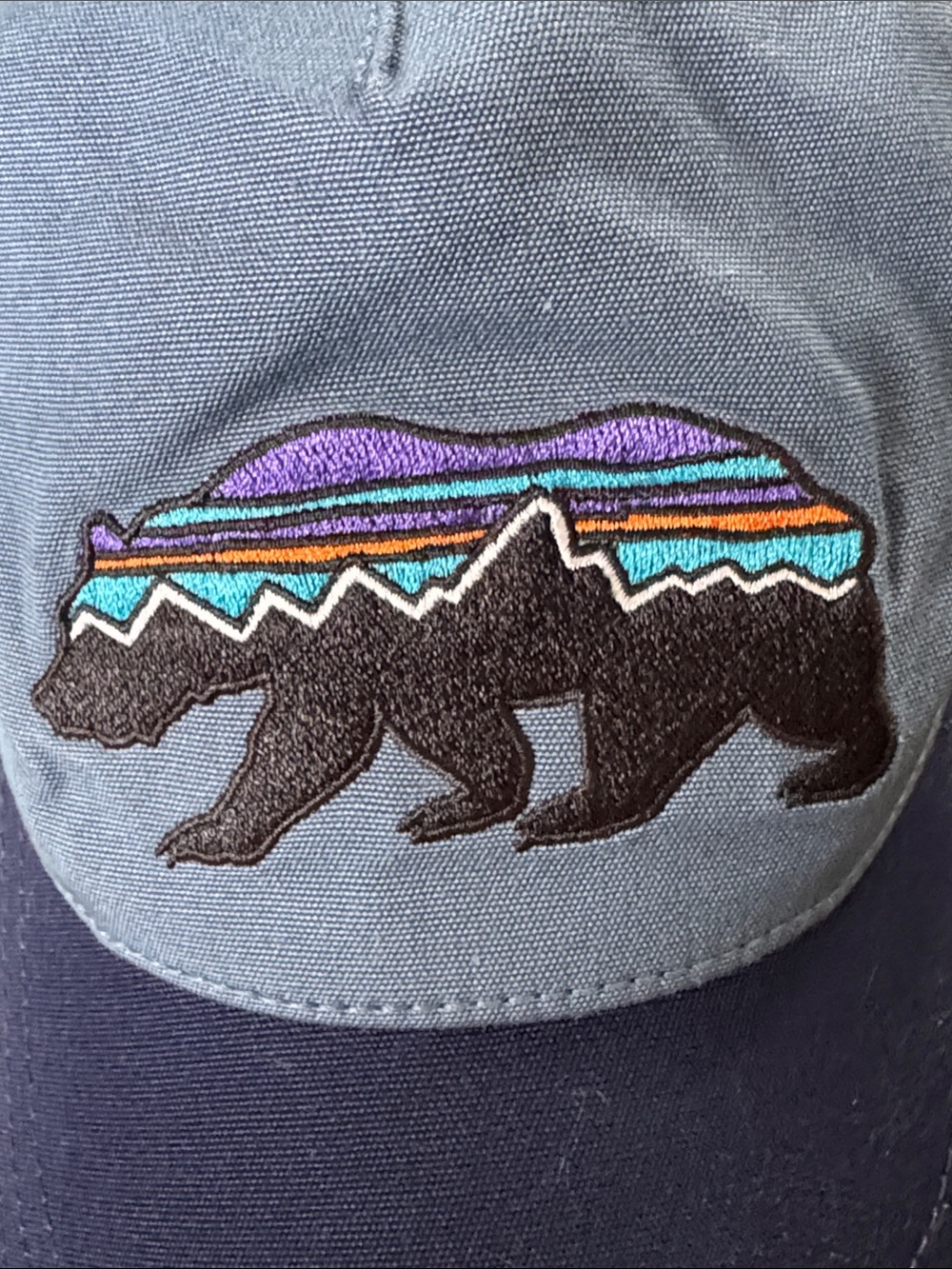 Patagonia Two-Tone Bear Patch Mesh Trucker Hat - Light Blue & Navy - Picture 2 of 7